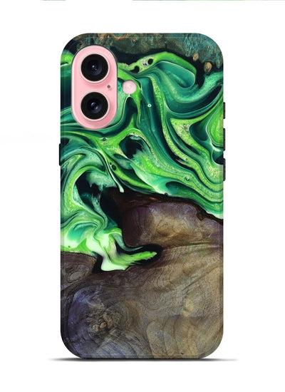 iPhone 16 Wood Live Edge Phone Case - Cletus (Green, 801766)