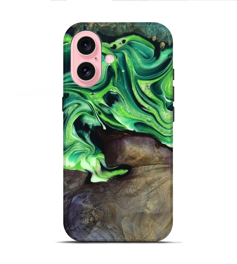 iPhone 16 Wood Live Edge Phone Case - Cletus (Green, 801766)