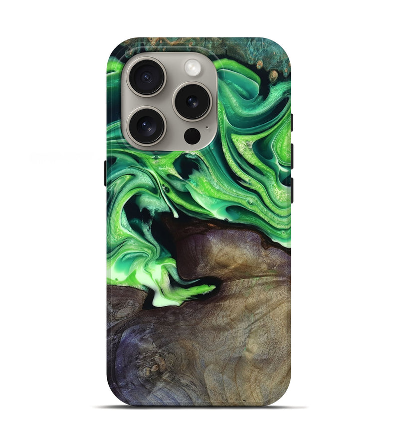 iPhone 16 Pro Wood Live Edge Phone Case - Cletus (Green, 801766)