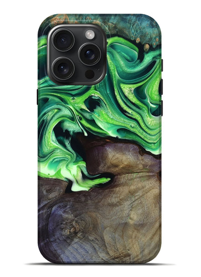 iPhone 16 Pro Max Wood Live Edge Phone Case - Cletus (Green, 801766)