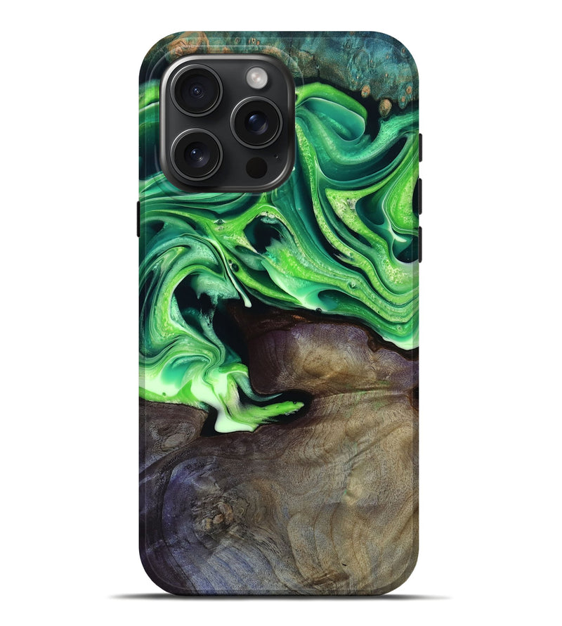 iPhone 16 Pro Max Wood Live Edge Phone Case - Cletus (Green, 801766)