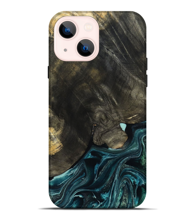 iPhone 14 Plus Wood Live Edge Phone Case - Katlin (Blue, 801767)