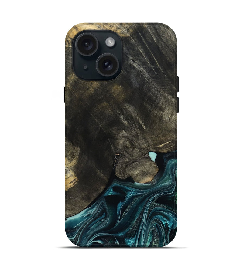 iPhone 15 Wood Live Edge Phone Case - Katlin (Blue, 801767)