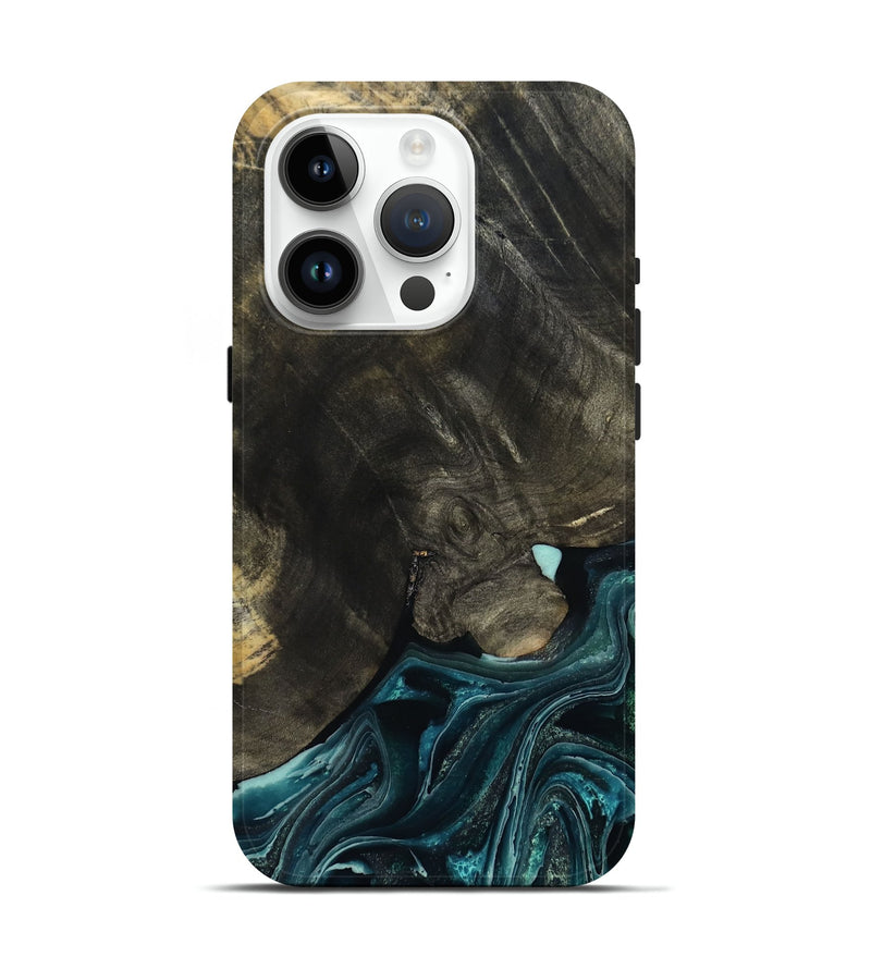iPhone 15 Pro Wood Live Edge Phone Case - Katlin (Blue, 801767)
