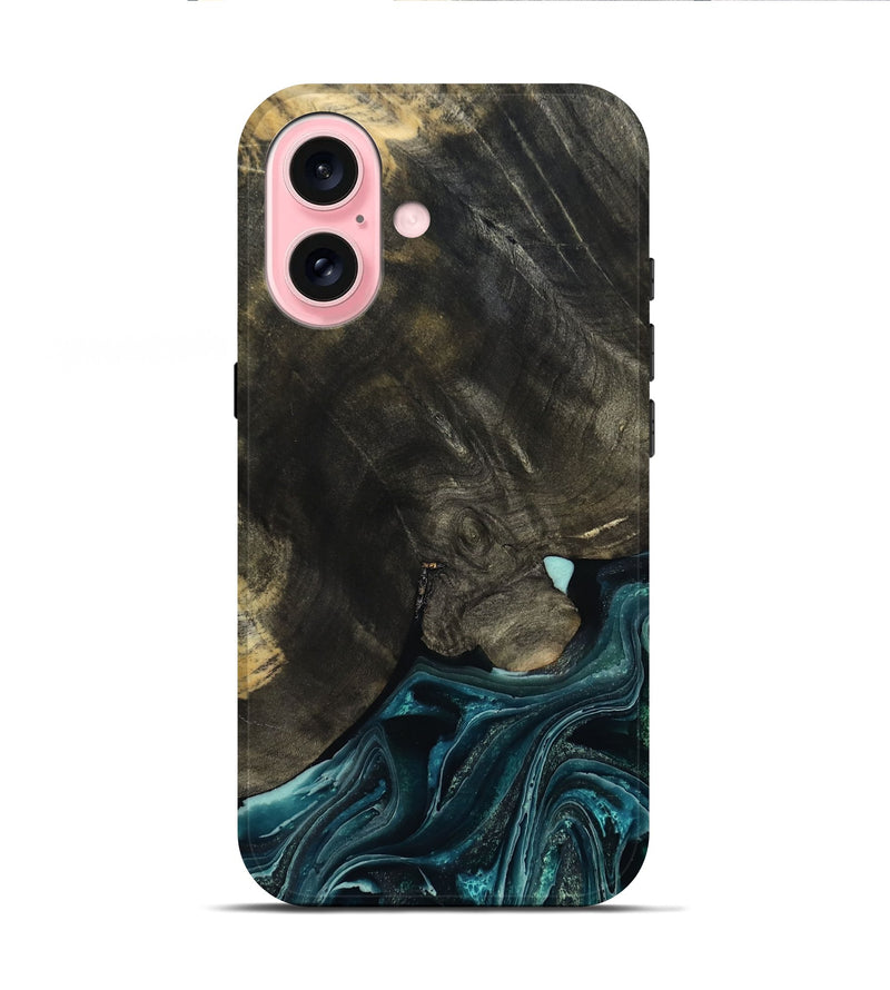 iPhone 16 Wood Live Edge Phone Case - Katlin (Blue, 801767)