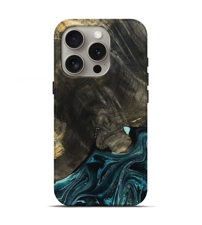iPhone 16 Pro Wood Live Edge Phone Case - Katlin (Blue, 801767)
