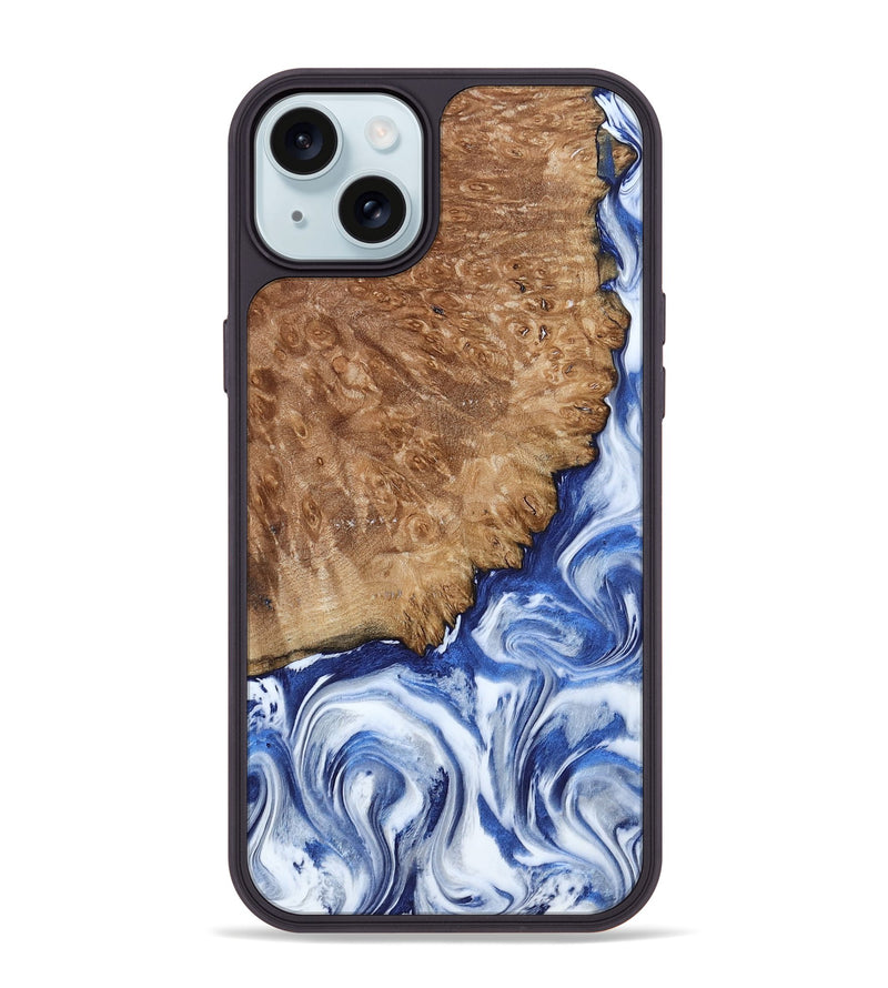 iPhone 15 Plus Wood Phone Case - Aleena (Blue, 801768)