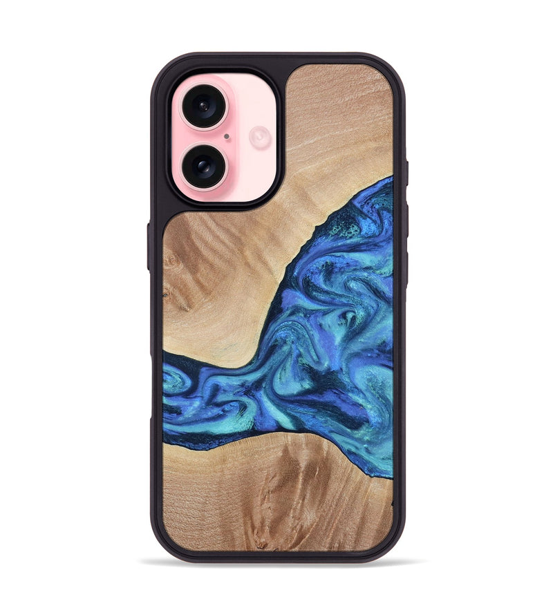 iPhone 16 Wood Phone Case - Zetta (Blue, 801800)