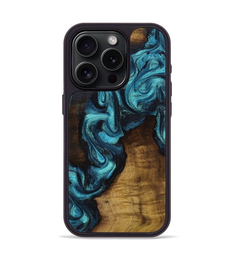 iPhone 15 Pro Wood Phone Case - Marcia (Blue, 801803)