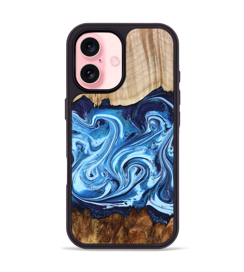 iPhone 16 Wood Phone Case - Darlene (Blue, 801806)