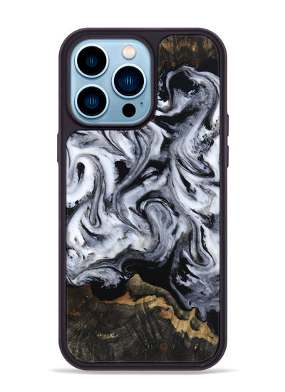 iPhone 14 Pro Max Wood Phone Case - Tressie (Black & White, 801871)