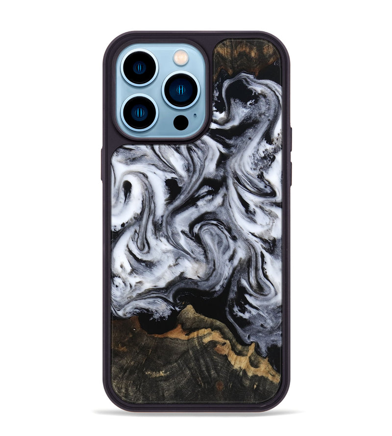 iPhone 14 Pro Max Wood Phone Case - Tressie (Black & White, 801871)