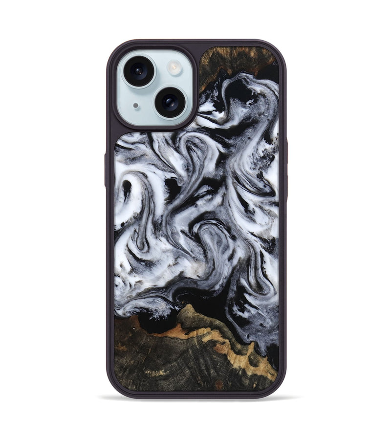 iPhone 15 Wood Phone Case - Tressie (Black & White, 801871)