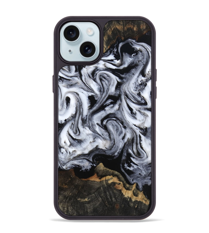 iPhone 15 Plus Wood Phone Case - Tressie (Black & White, 801871)