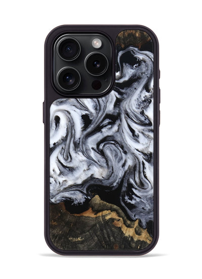 iPhone 15 Pro Wood Phone Case - Tressie (Black & White, 801871)