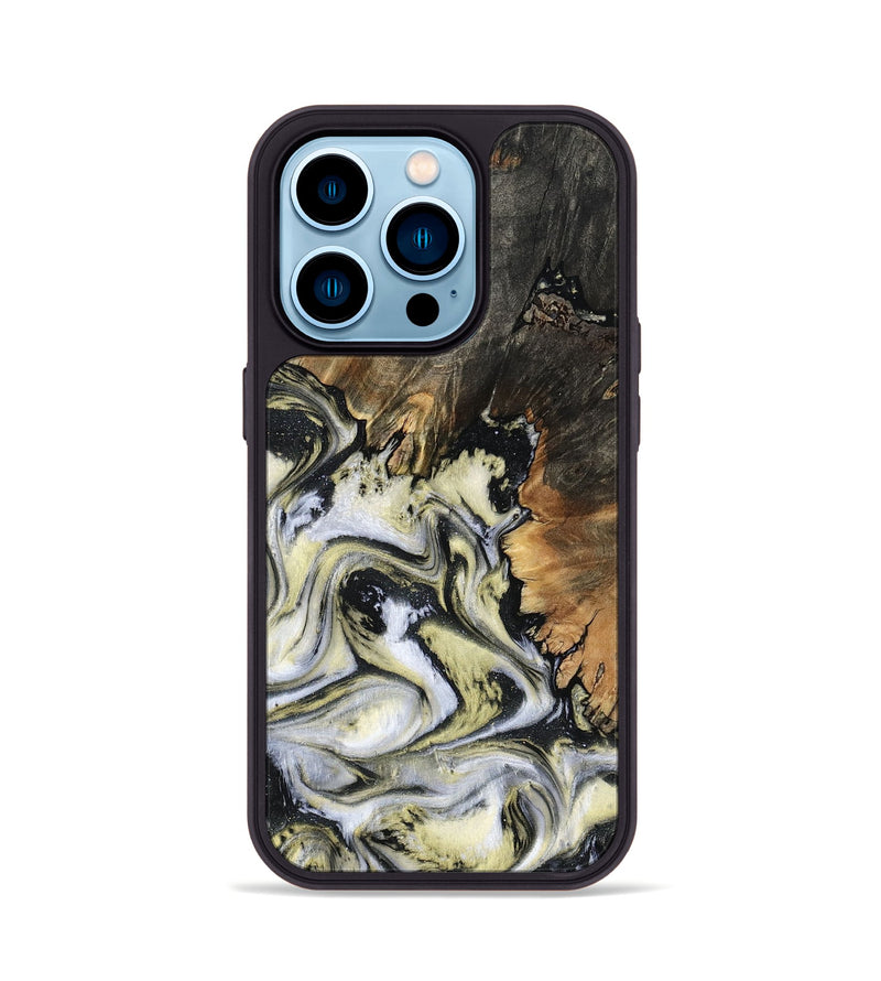 iPhone 14 Pro Wood Phone Case - Ocean (Black & White, 801872)