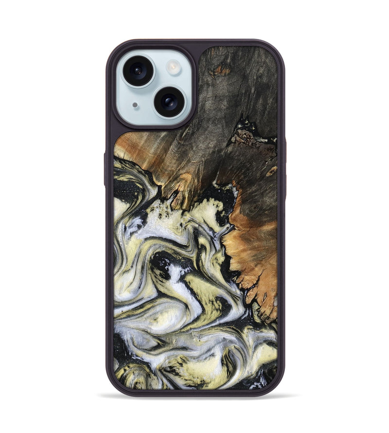 iPhone 15 Wood Phone Case - Ocean (Black & White, 801872)