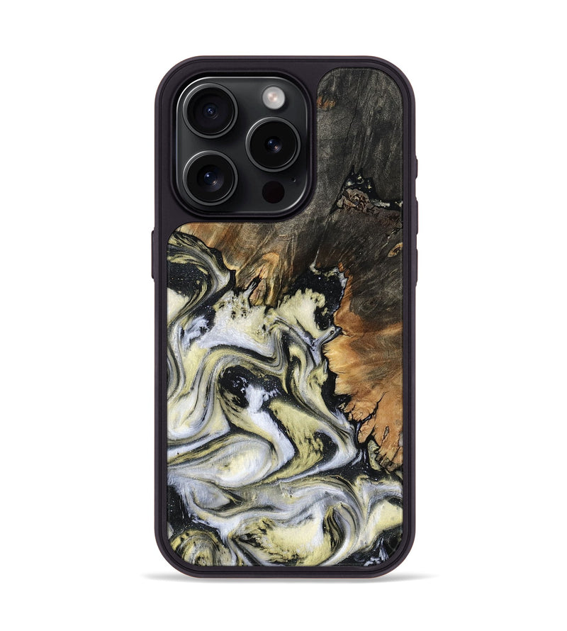 iPhone 15 Pro Wood Phone Case - Ocean (Black & White, 801872)
