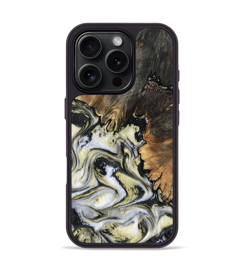 iPhone 16 Pro Wood Phone Case - Ocean (Black & White, 801872)