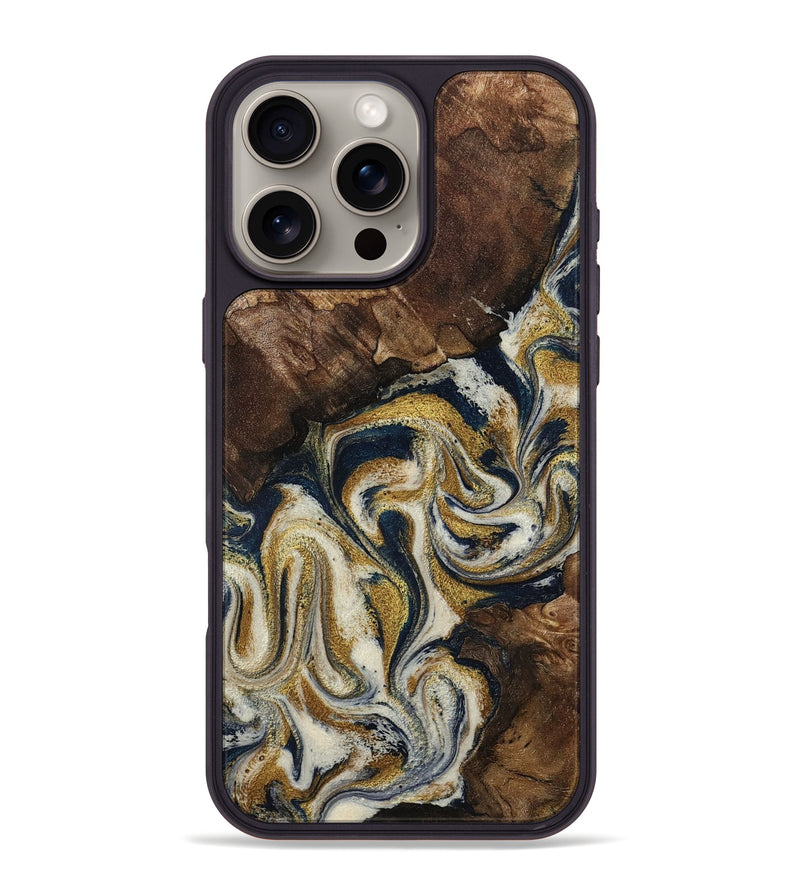 iPhone 16 Pro Max Wood Phone Case - Sharla (Teal & Gold, 801878)