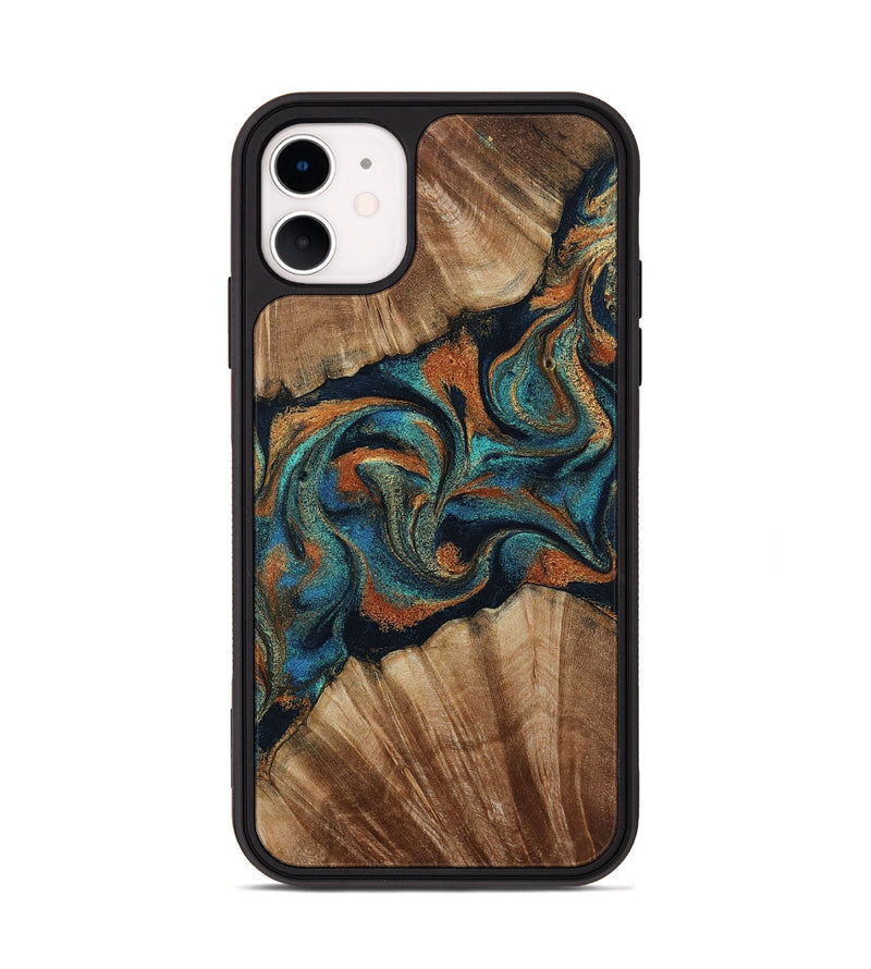iPhone 11 Wood Phone Case - Lawanda (Teal & Gold, 801879)