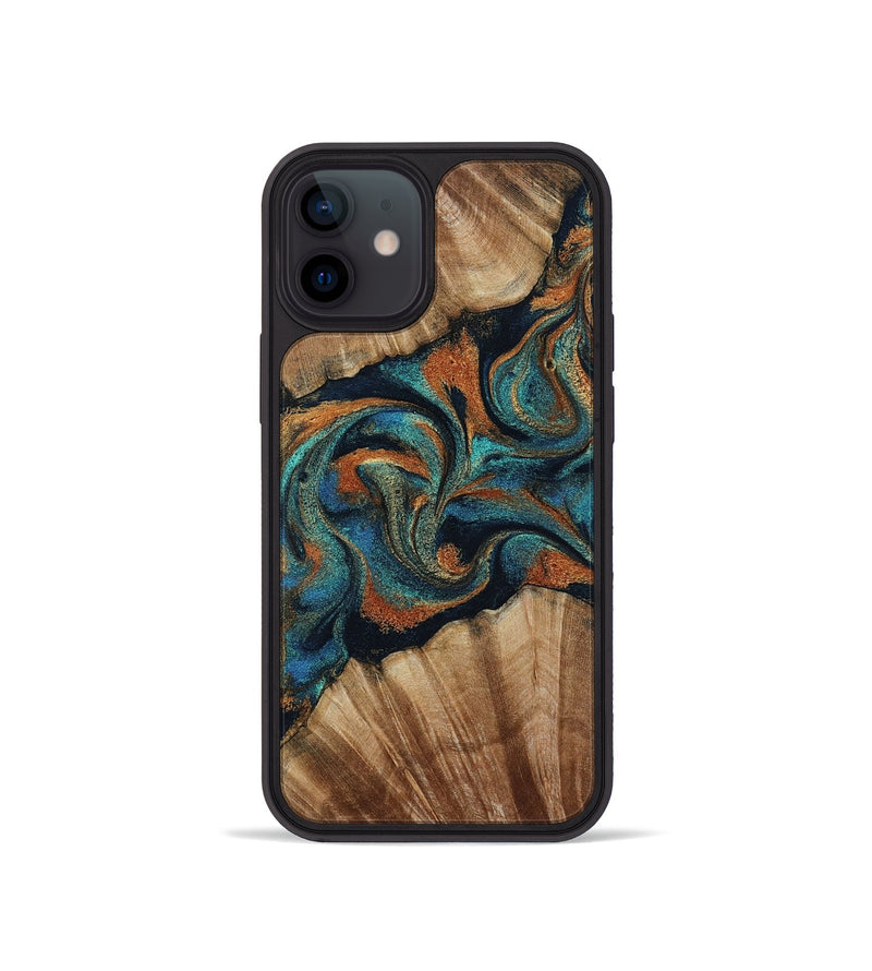 iPhone 12 mini Wood Phone Case - Lawanda (Teal & Gold, 801879)