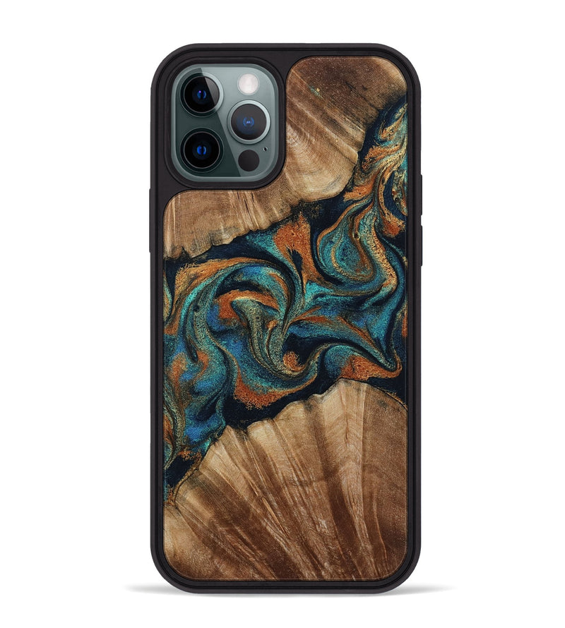 iPhone 12 Pro Max Wood Phone Case - Lawanda (Teal & Gold, 801879)
