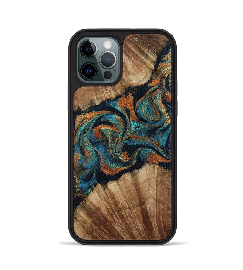 iPhone 12 Pro Wood Phone Case - Lawanda (Teal & Gold, 801879)