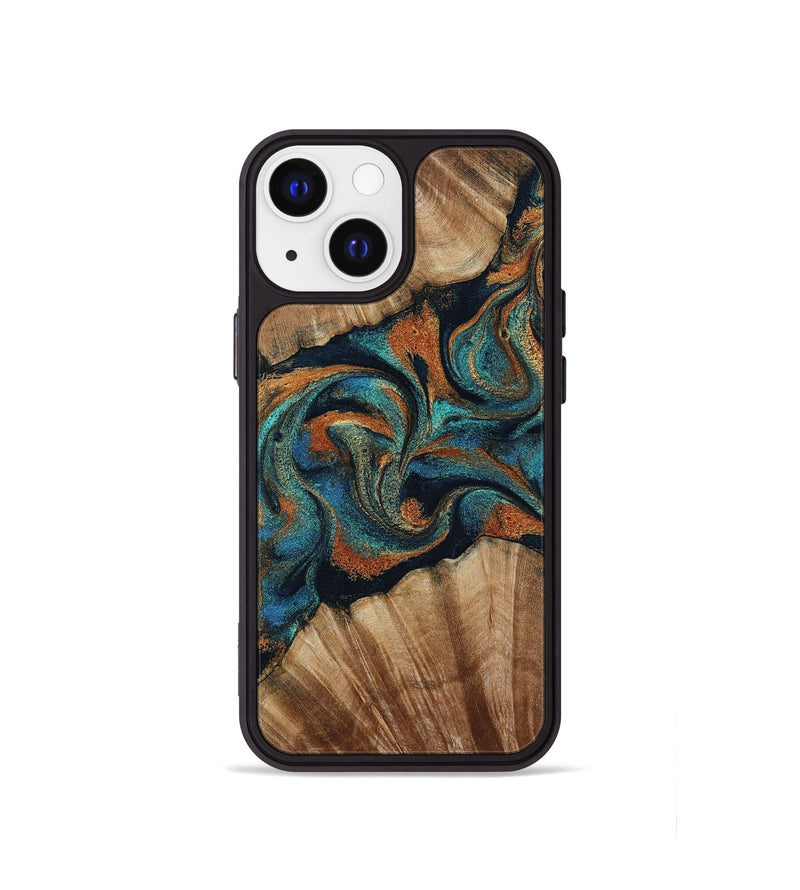 iPhone 13 mini Wood Phone Case - Lawanda (Teal & Gold, 801879)