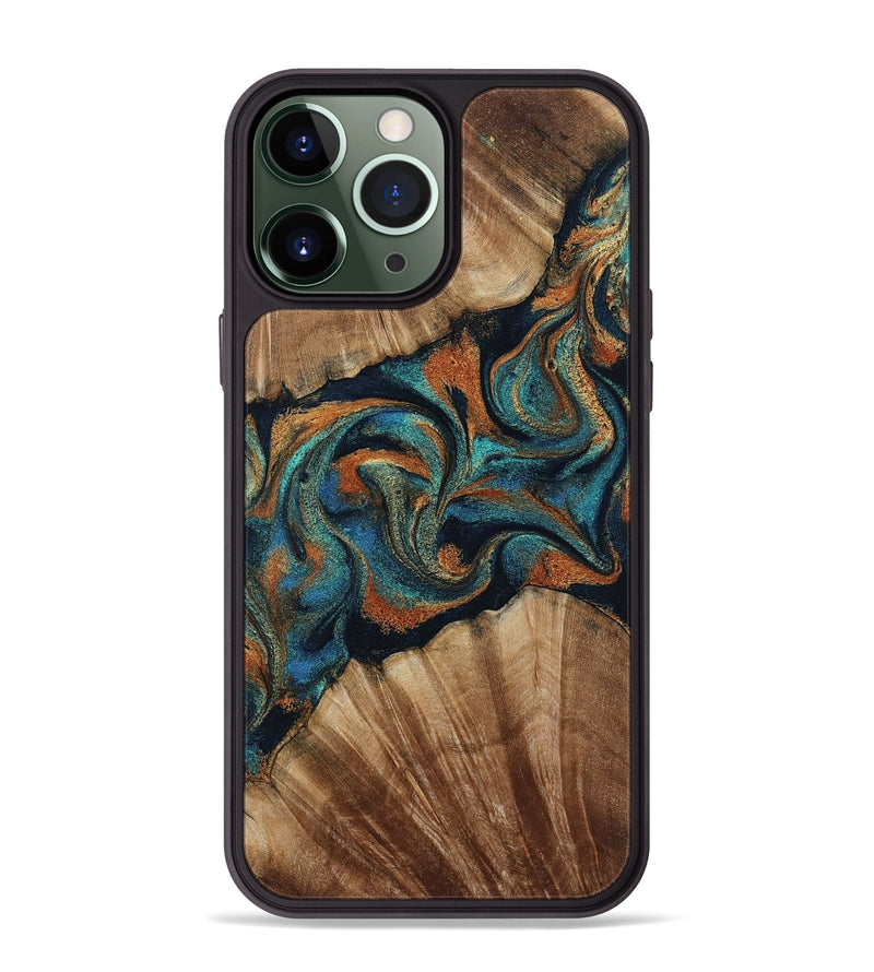 iPhone 13 Pro Max Wood Phone Case - Lawanda (Teal & Gold, 801879)