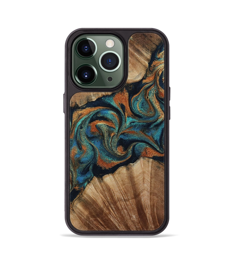 iPhone 13 Pro Wood Phone Case - Lawanda (Teal & Gold, 801879)
