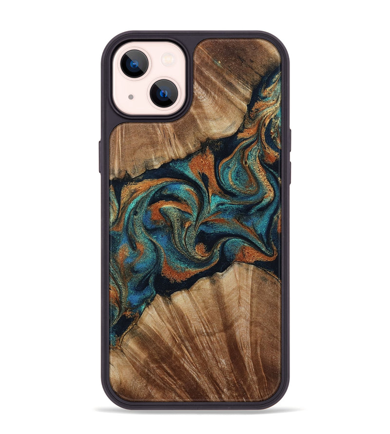 iPhone 14 Plus Wood Phone Case - Lawanda (Teal & Gold, 801879)