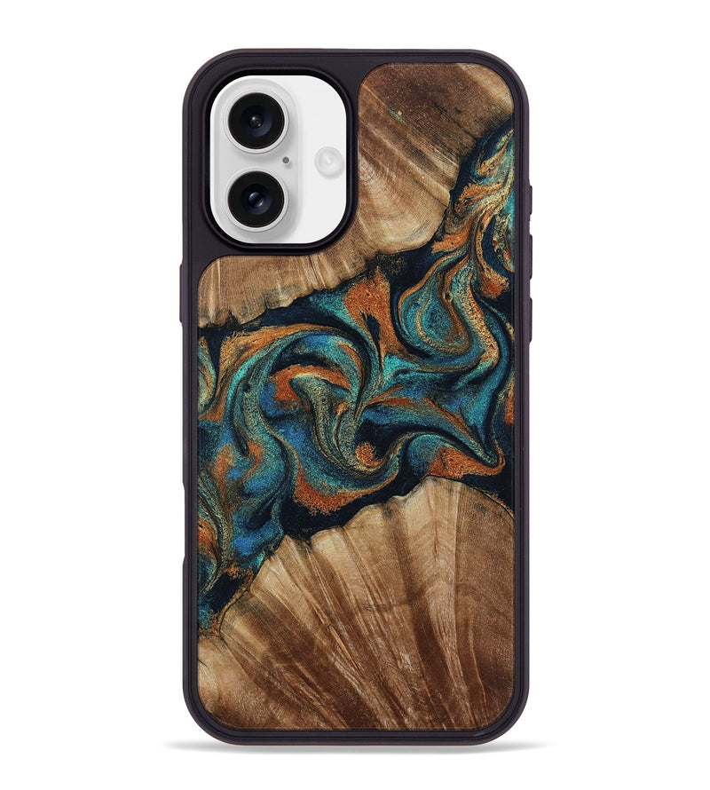 iPhone 16 Plus Wood Phone Case - Lawanda (Teal & Gold, 801879)