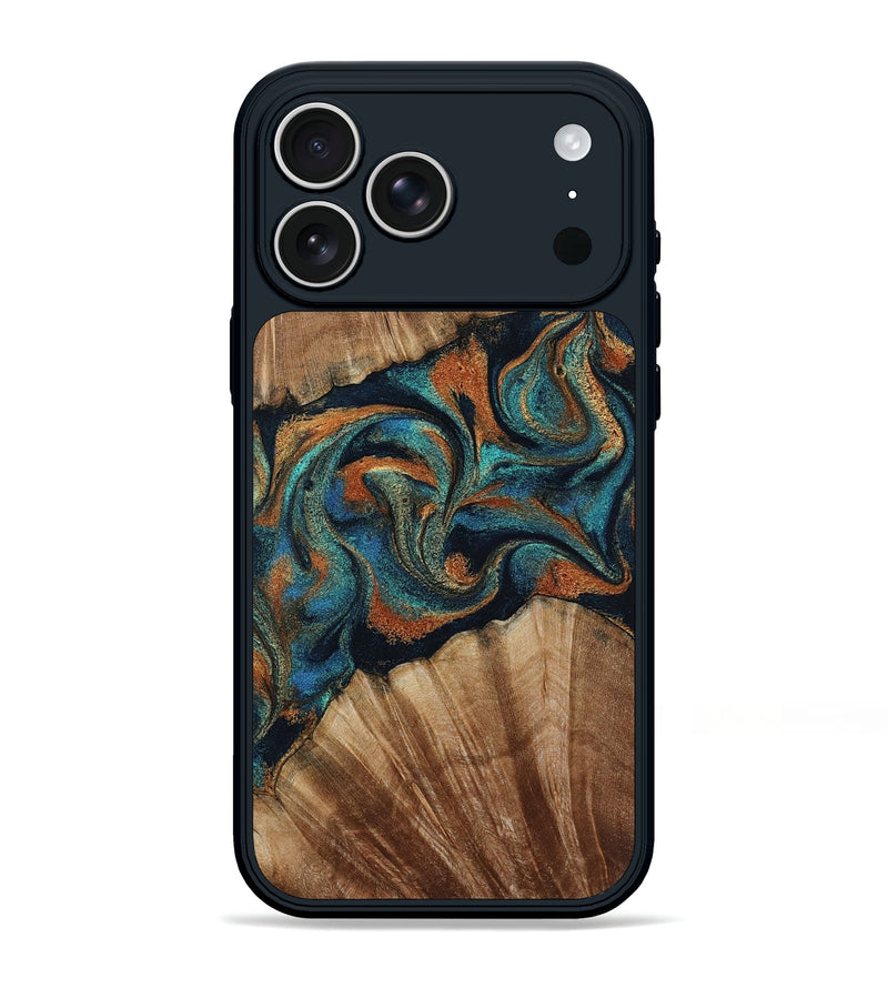 iPhone 17 Pro Max Wood Phone Case - Lawanda (Teal & Gold, 801879)