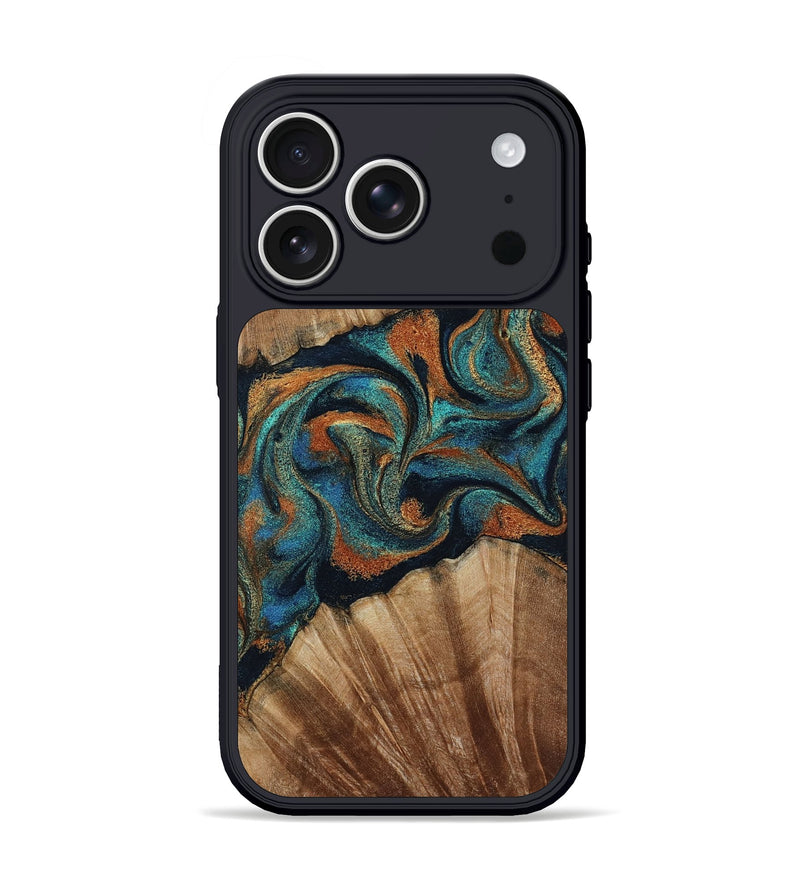 iPhone 17 Pro Wood Phone Case - Lawanda (Teal & Gold, 801879)