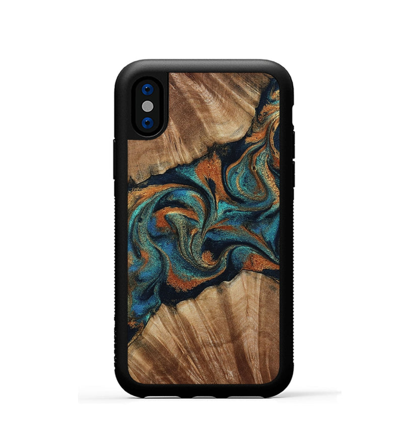 iPhone Xs Wood Phone Case - Lawanda (Teal & Gold, 801879)