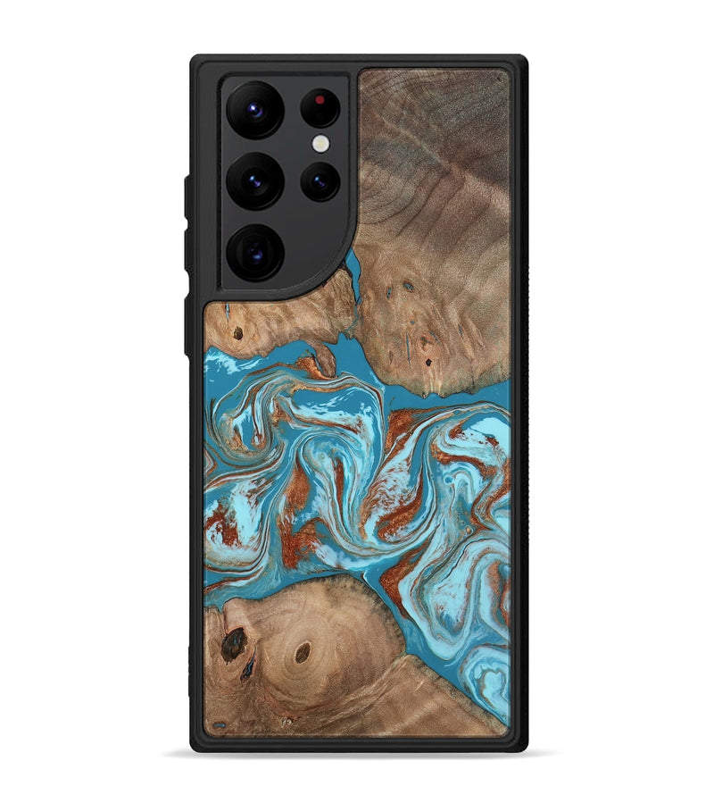 Galaxy S22 Ultra Wood Phone Case - Brayan (Teal & Gold, 801880)