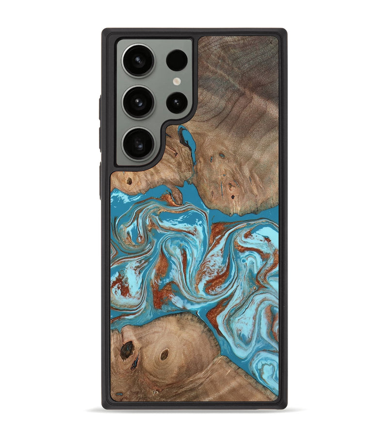 Galaxy S23 Ultra Wood Phone Case - Brayan (Teal & Gold, 801880)