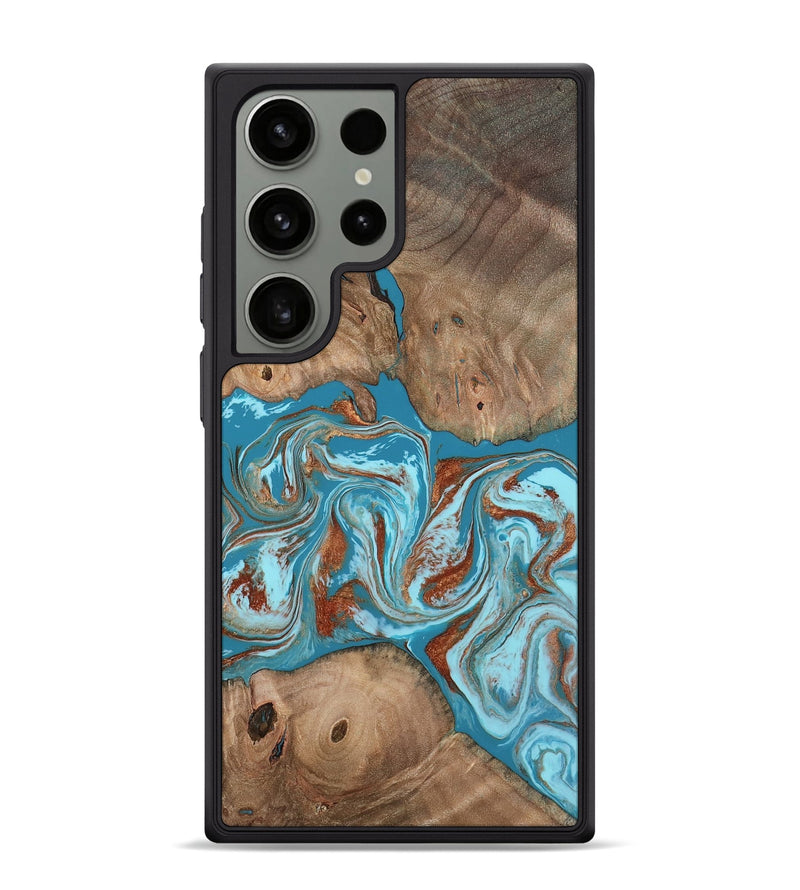 Galaxy S24 Ultra Wood Phone Case - Brayan (Teal & Gold, 801880)