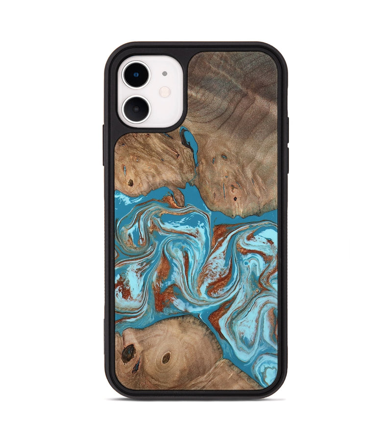 iPhone 11 Wood Phone Case - Brayan (Teal & Gold, 801880)