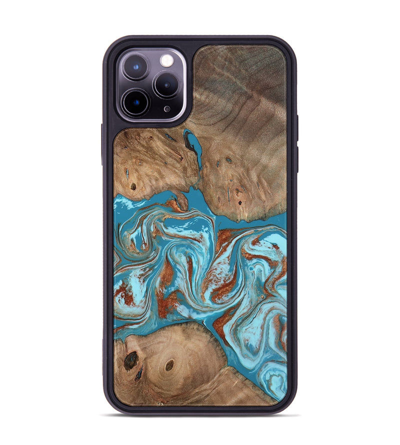 iPhone 11 Pro Max Wood Phone Case - Brayan (Teal & Gold, 801880)