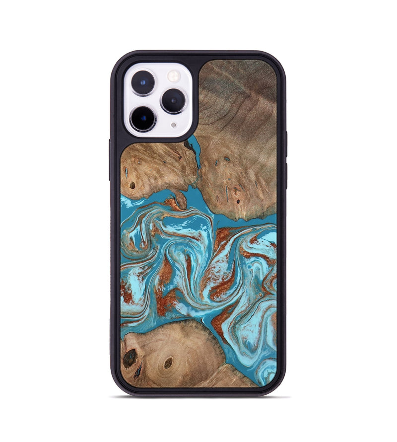iPhone 11 Pro Wood Phone Case - Brayan (Teal & Gold, 801880)
