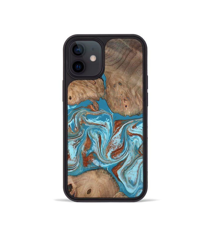 iPhone 12 mini Wood Phone Case - Brayan (Teal & Gold, 801880)