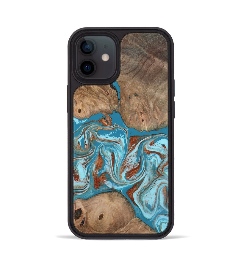 iPhone 12 Wood Phone Case - Brayan (Teal & Gold, 801880)