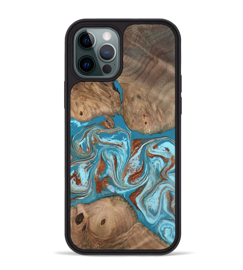 iPhone 12 Pro Max Wood Phone Case - Brayan (Teal & Gold, 801880)