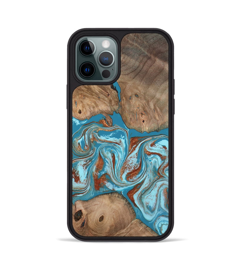 iPhone 12 Pro Wood Phone Case - Brayan (Teal & Gold, 801880)