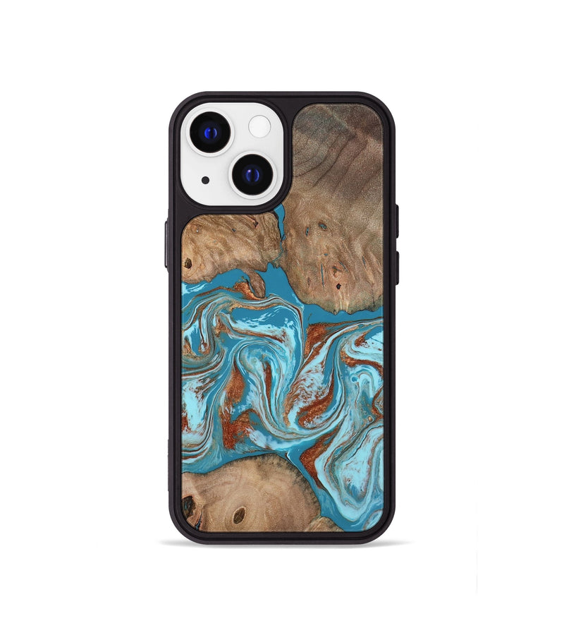 iPhone 13 mini Wood Phone Case - Brayan (Teal & Gold, 801880)