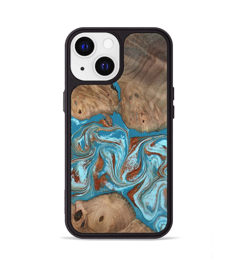 iPhone 13 Wood Phone Case - Brayan (Teal & Gold, 801880)