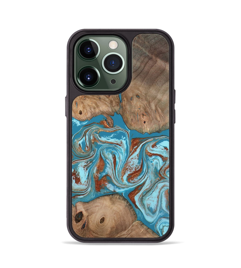 iPhone 13 Pro Wood Phone Case - Brayan (Teal & Gold, 801880)