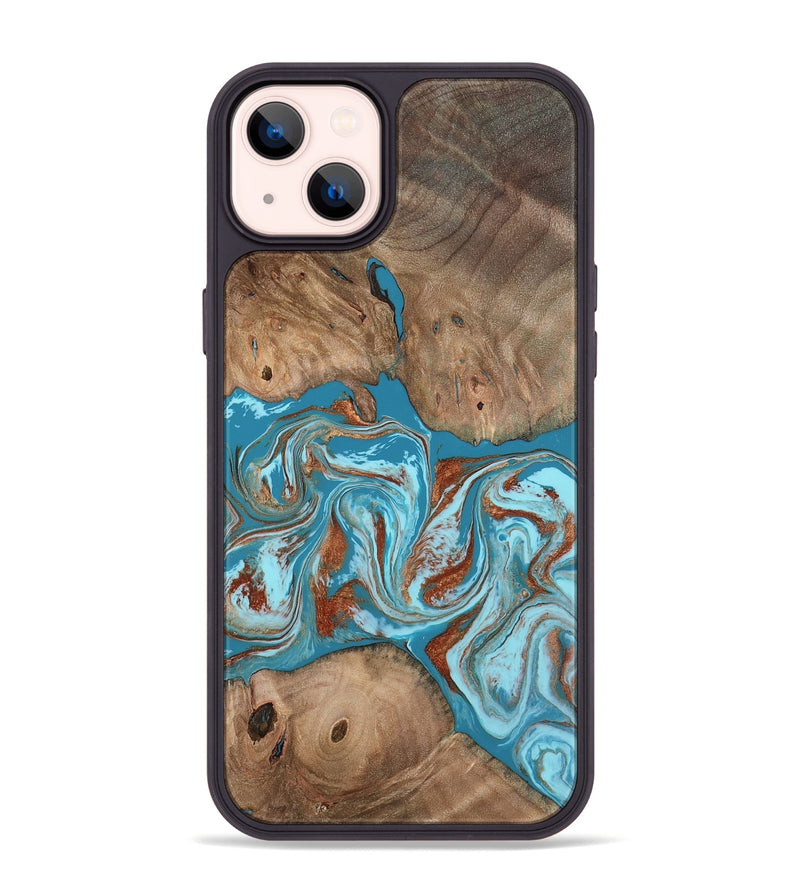 iPhone 14 Plus Wood Phone Case - Brayan (Teal & Gold, 801880)